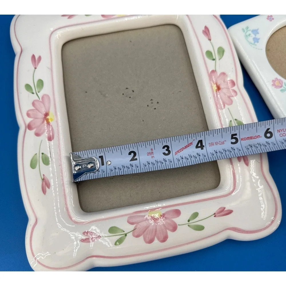 Vtg 2 Ceramic Picture Frames Pink Floral Tabletop Cottagecore Country Farm House